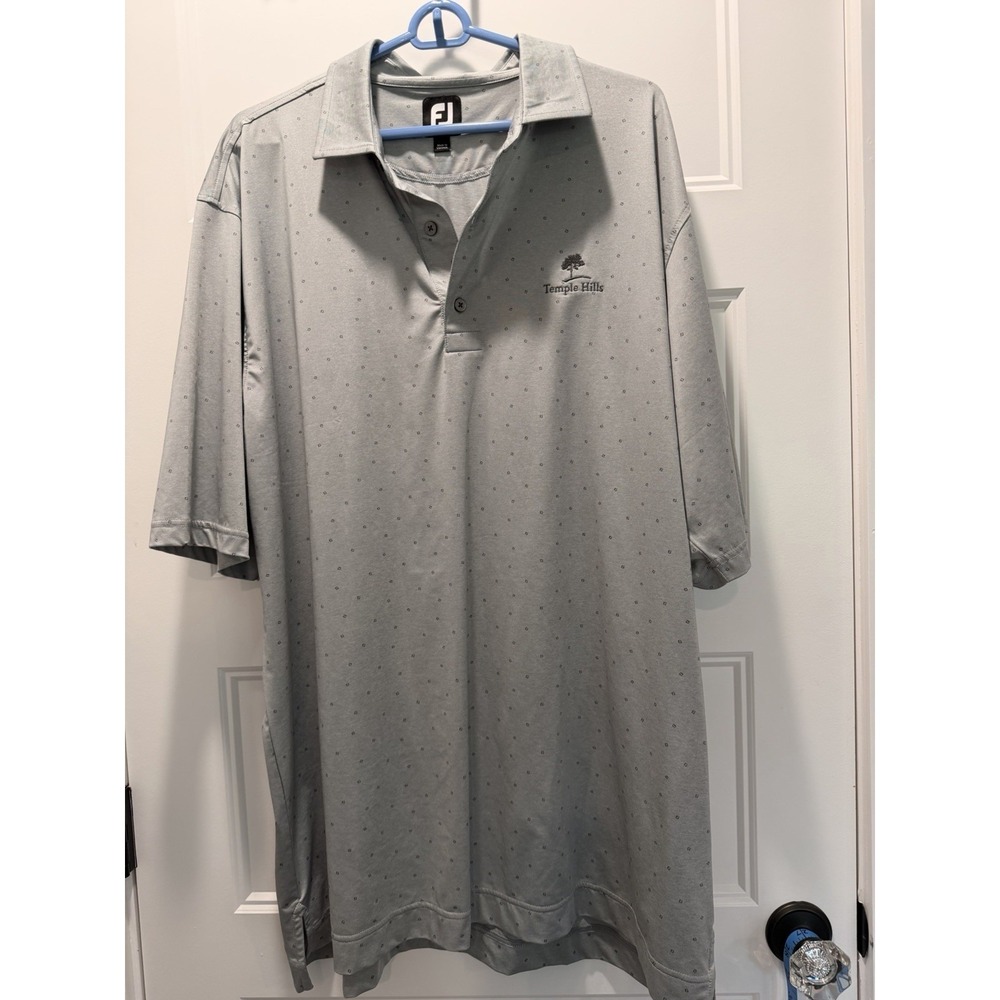 FootJoy FJ Golf Polo Shirt Men 2XL Gray Micro Print Temple Hills Country Club